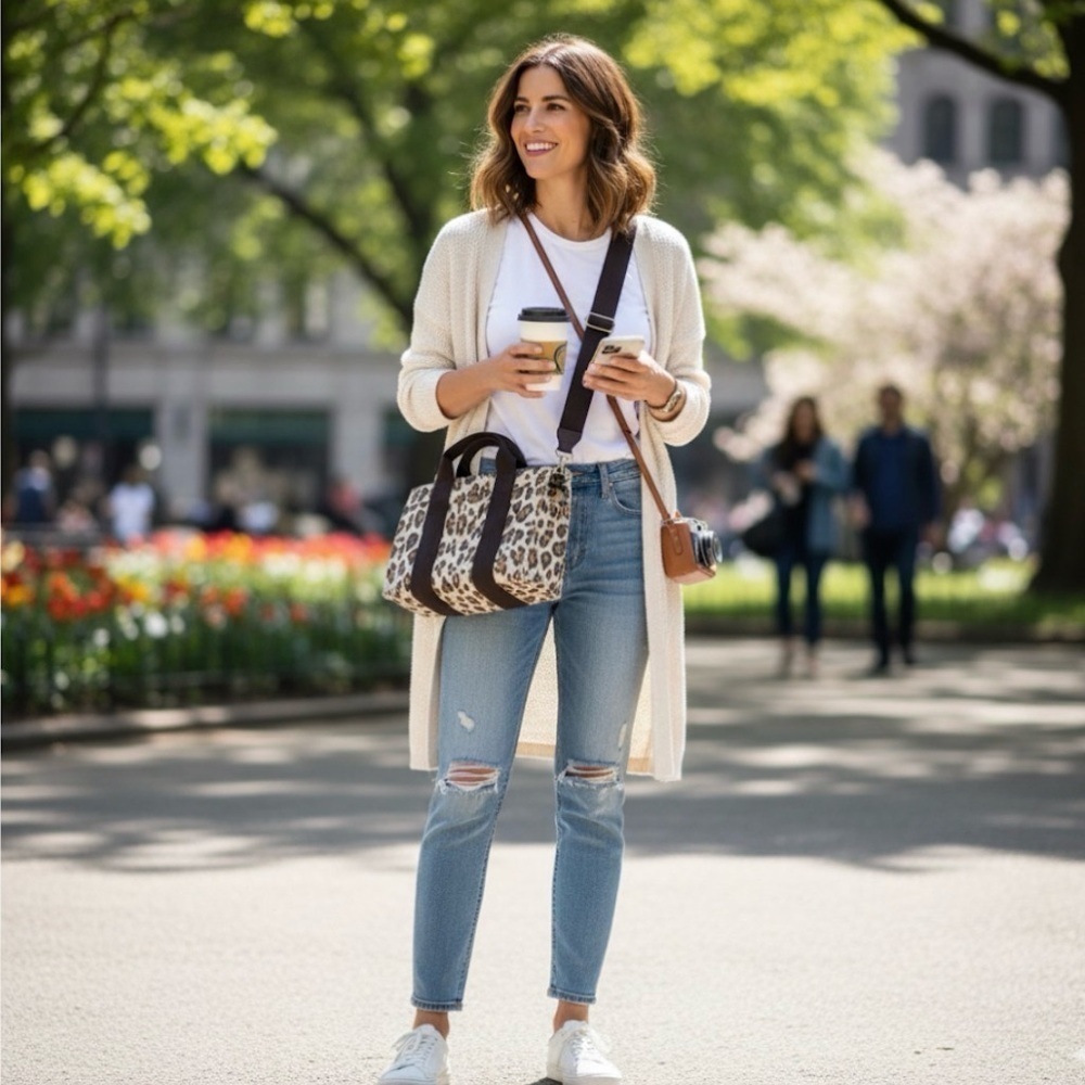 Rue De Verneuil Paris Leopard Tote Bag with Detachable Shoulder Strap